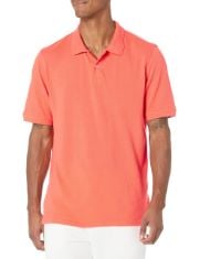 25 X ESSENTIALS MEN'S REGULAR-FIT COTTON PIQUE POLO SHIRT (AVAILABLE IN BIG & TALL), CORAL ORANGE, M.
