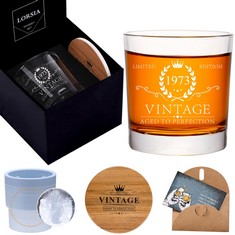 20 X 51TH BIRTHDAY GIFTS FOR MEN AND WOMEN, WHISKEY GLASS SET IN GIFT BOX, 51TH BIRTHDAY DECORATIONS FOR HIM, DAD, HUSBAND, 51 YEAR ANNIVERSARY, BDAY GIFTS IDEAS - ICE BALL MOULD & COASTER & GIFT CAR