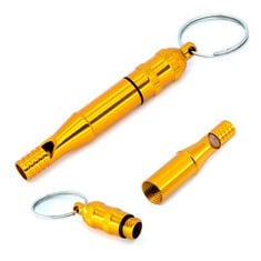 QUANTITY OF ASSORTED ITEMS TO INCLUDE 2PCS OUTDOORS KEYCHAIN WATERPROOF SINGLE CHAMBER WHISTLE, ALUMINUM SURVIVAL EMERGENCY SAFETY SHARP SOUND WHISTLE WITH PILL ORGANIZER FOR HIKE, CAMP, FISHING, BOA