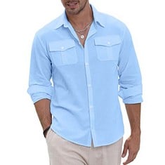 QUANTITY OF ASSORTED ITEMS TO INCLUDE MENS LINEN SHIRTS BUTTON DOWN SHIRTS SUMMER BEACH CASUAL SHIRTS SOLID COLOR COTTON LONG SLEEVE SHIRT TOPS GREEN XXL: LOCATION - B