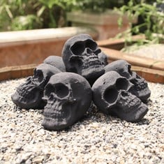 10 X HEYFURNI CERAMIC SKULLS FOR FIRE PIT, OUTDOOR FIRE TABLES, 7PCS REUSABLE SPOOKY HALLOWEEN IMITATED HUMAN SKULL GAS LOG FOR PARTY, BONFIRE,CAMPFIRES,FIREPLACES, 7CM - TOTAL RRP £158: LOCATION - B