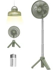 13 X EASYACC PEDESTAL FAN, PORTABLE CAMPING FAN WITH TELESCOPIC TRIPOD & LED LIGHTS 5000 BATTERY ADJUSTABLE HEIGHT ANGLE OSCILLATING STANDING AIR CIRCULATOR FOR HOME KITCHEN OFFICE OUTDOOR-GREEN FNST