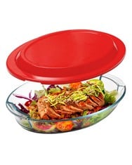 10 X GLASS BAKING DISH WITH LID, 2.2L - LASAGNE DISH FOR OVEN(NOT THE LID), OVAL, GLASS STORAGE CONTAINER WITH PLASTIC LID - TOTAL RRP £121: LOCATION - D