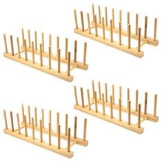 7 X BZU EPRS 4 PCS BAMBOO WOODEN DISH RACK, PLATE RACK STAND CUPBOARDS HOLDER, KITCHEN CABINET ORGANIZER FOR CUP, BOWL, CUTTING BOARD AND MORE, 35 X 12 X 10CM, 8 SLOTS - TOTAL RRP £99: LOCATION - D