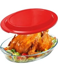 6 X GLASS BAKING DISH WITH LID, 3.5L - LASAGNE DISH FOR OVEN(NOT THE LID), OVAL, GLASS STORAGE CONTAINER WITH PLASTIC LID - TOTAL RRP £81: LOCATION - D