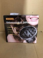 QUANTITY OF ASSORTED ITEMS TO INCLUDE UNIVERSAL HAIR DIFFUSER, AISEELY HAIR DRYER DIFFUSER ATTACHMENT FOR CURLY AND WAVY HAIR, ADJUSTABLE PROFESSIONAL HAIR DRYER DIFFUSER SUITABLE FOR 1.57 TO 2.7 INC