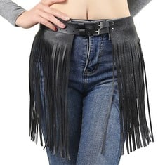 35 X CHIC DIARY FASHION PUNK WIDE FRINGE BELT BLACK GOTHIC WAIST BELT FOR WOMEN PU LEATHER CINCH WAISTBAND WITH TASSEL FOR JEANS PANTS HALLOWEEN COSTUME (#4-BLACK) - TOTAL RRP £350: LOCATION - A