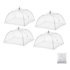 13 X MESH FOOD COVER TENT,ASKEW WHITE NYLON COVERS, 4 PACK 17 INCHES POP-UP UMBRELLA SCREEN FOOD COVERS NET FOR OUTDOORS, PARTIES PICNICS, BBQS, REUSABLE & COLLAPSIBLE - TOTAL RRP £119: LOCATION - A