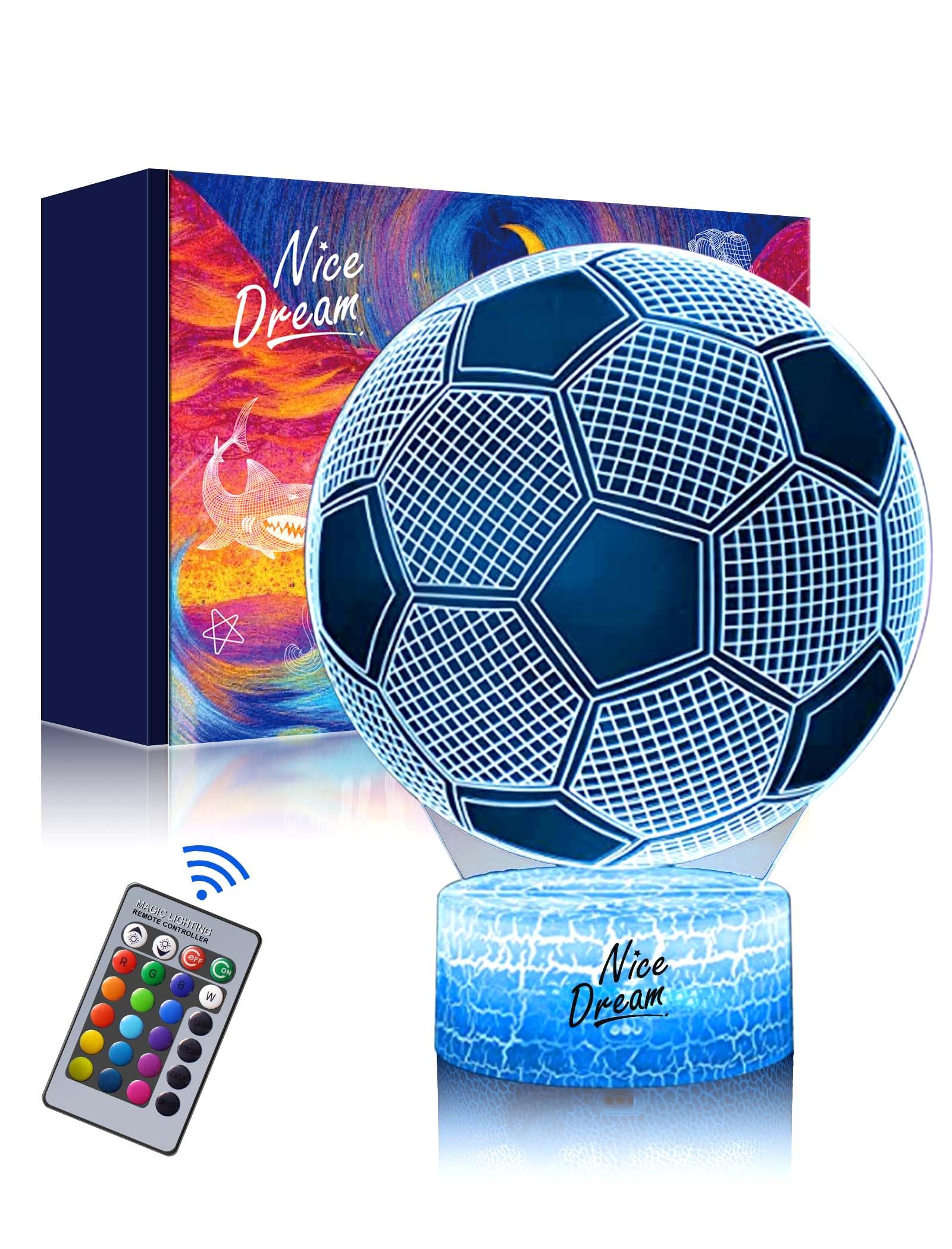 12 X NICE DREAM CROWN SOCCER NIGHT LIGHT FOR KIDS, 3D ILLUSION NIGHT LAMP, 16 COLORS CHANGING WITH REMOTE CONTROL, ROOM DECOR, GIFTS FOR CHILDREN BOYS GIRLS - TOTAL RRP £130: LOCATION - RACK A