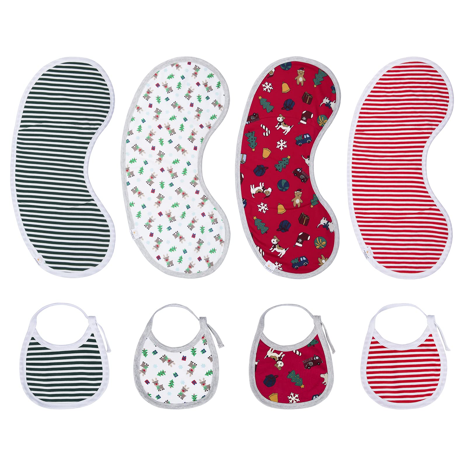 6 X BIG ELEPHANT CHRISTMAS UNISEX BABY PURE COTTON 8 PACK BURP CLOTH AND BIB SET SHOWER GIFTS FOR BOYS AND GIRLS - TOTAL RRP £93: LOCATION - RACK A