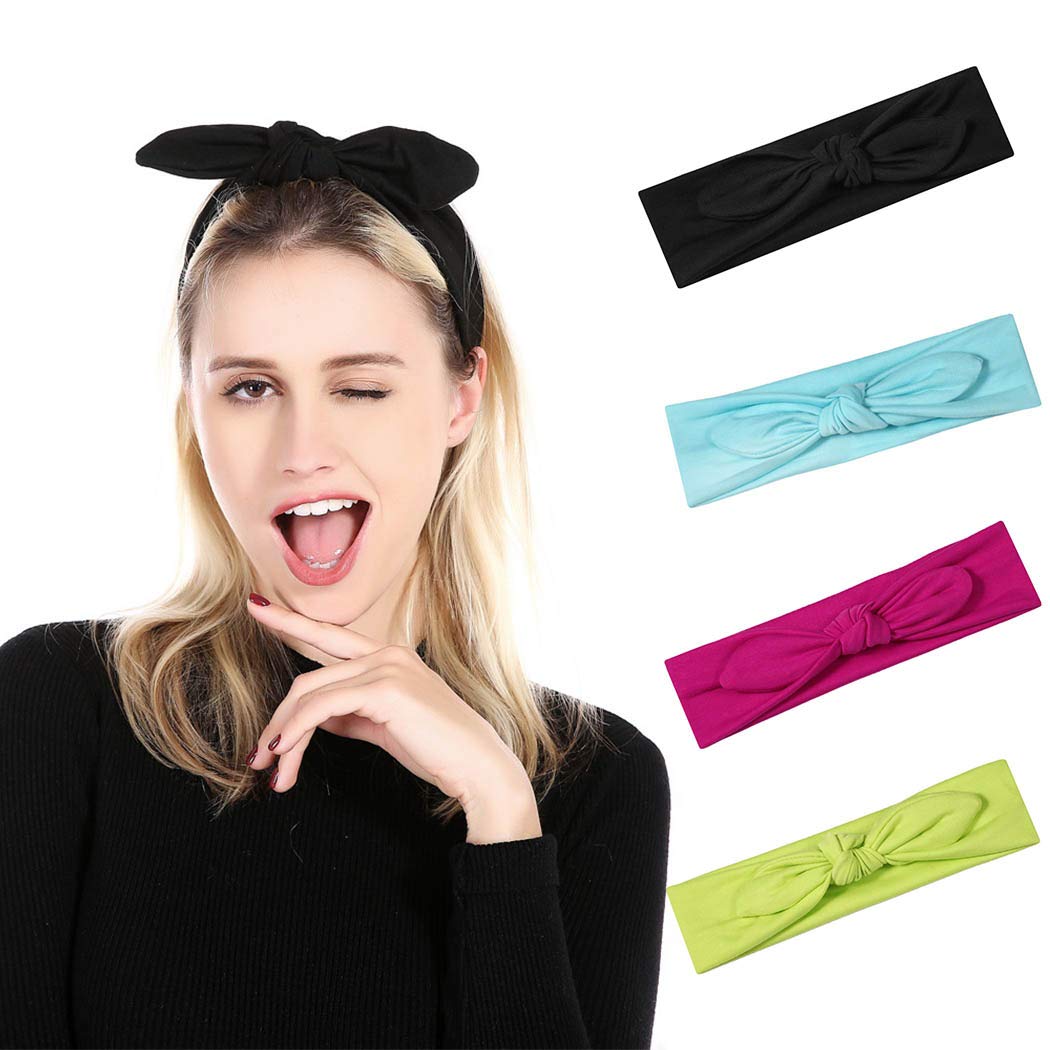 29 X FAIRVIR YOGA HEADBANDS BLACK BOWKNOT SOLID COLOR HAIR BAND ELASTIC WORKING OUT HAIRBANDS SPORT RUNNING STRETCHY HEAD BANDS FOR WOMEN AND GIRLS (4 PCS) - TOTAL RRP £251: LOCATION - RACK B