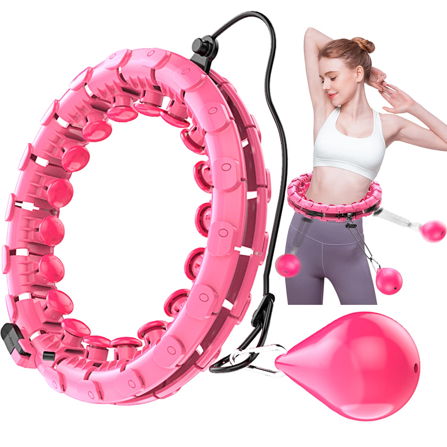 14 X LEAFIA SMART HULA HOOP, DETACHABLE 24 SECTIONS AND ADJUSTABLE SOFT TIRE MASSAGE, NO FALLING, FOR ADULTS, KIDS, BEGINNERS, CHILDREN, FITNESS, MASSAGE, WEIGHT LOSS, EXERCISE, WEIGHTED, SPORTS (PIN