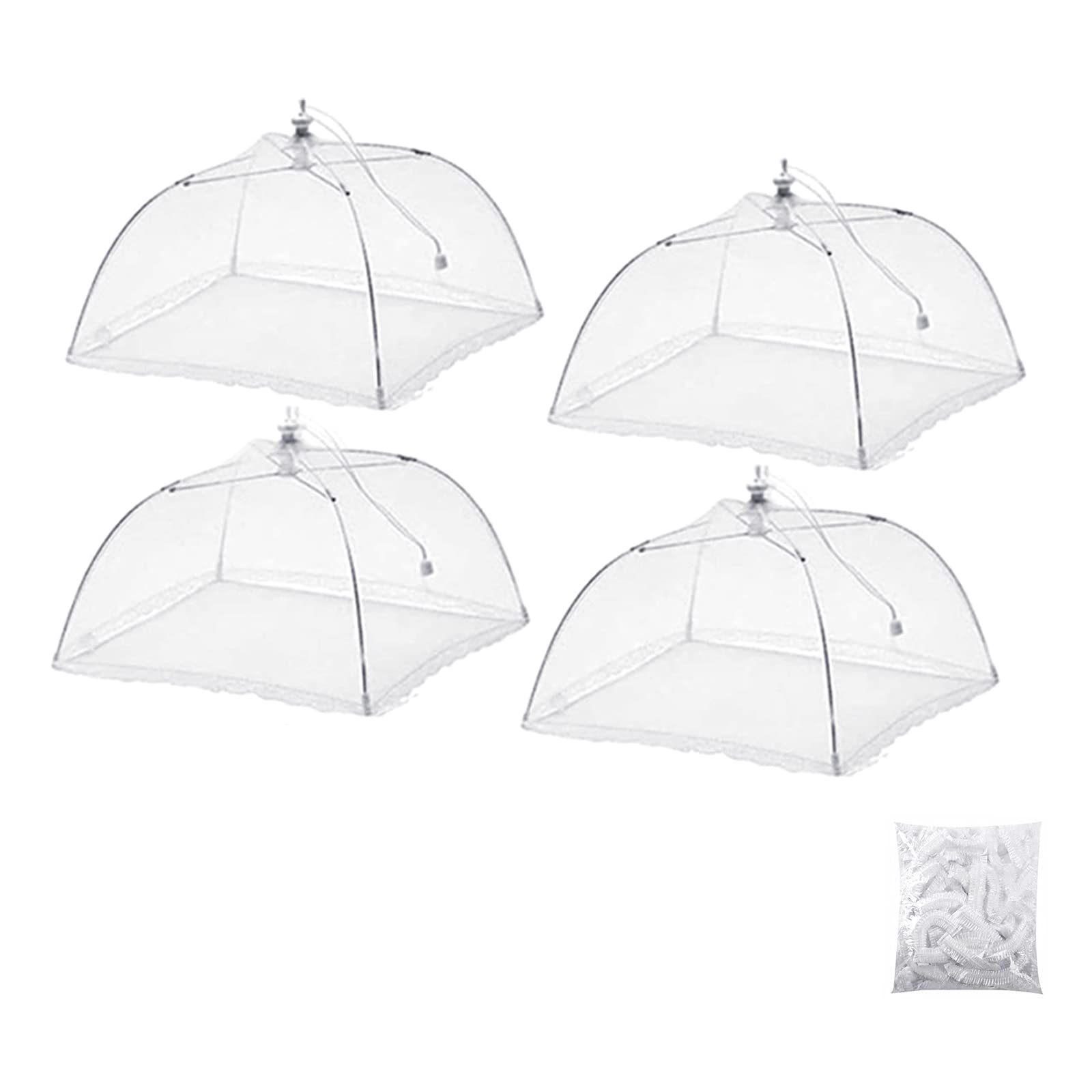 13 X MESH FOOD COVER TENT,ASKYW WHITE NYLON COVERS, 4 PACK 17 INCHES POP-UP UMBRELLA SCREEN FOOD COVERS NET FOR OUTDOORS, PARTIES PICNICS, BBQS, REUSABLE & COLLAPSIBLE - TOTAL RRP £119: LOCATION - RA