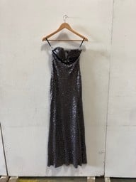 TFNC SILVER AND PURPLE SEQUINED EVENING GOWN SIZE S