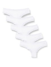 25 X IRIS & LILLY WOMEN'S COTTON AND LACE THONG, PACK OF 5, WHITE, SIZE M - LOCATION 20A.