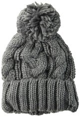 22 X ESSENTIALS CHUNKY KNITTED BEANIE WITH CABLE MOTIF AND YARN POMPOM WOMEN, CHARCOAL, ONE SIZE - LOCATION 12A.