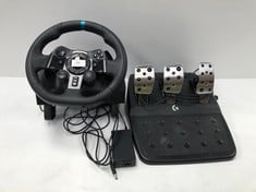 LOGITECH G923 STEERING WHEEL AND PEDALS FOR PLAYSTATION AND PC (PART OF THE POWER CABLE IS MISSING) - LOCATION 44B.