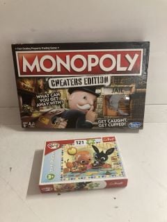 2 X ASSORTED ITEMS TO INCLUDE MONOPOLY CHEATERS EDITION BOARD GAME