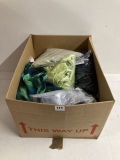 BOX OF ASSORTED PREMIUM CLOTHING IN VARIOUS SIZES & DESIGNS