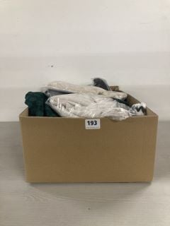 BOX OF ASSORTED PREMIUM CLOTHING IN VARIOUS SIZES & DESIGNS