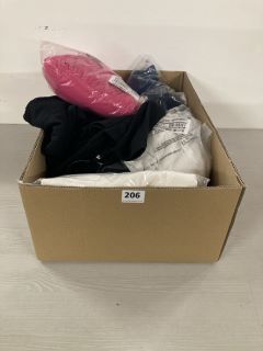 BOX OF ASSORTED PREMIUM CLOTHING IN VARIOUS SIZES & DESIGNS