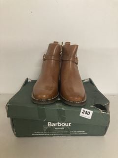 PAIR OF BARBOUR FOOTWEAR WARWICK LOGO BUCKLE LEATHER ANKLE BOOTS IN BROWN - SIZE 6