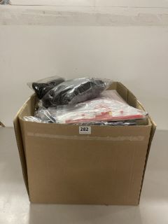 BOX OF ASSORTED PREMIUM CLOTHING IN VARIOUS SIZES & DESIGNS