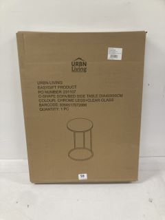 URBN LIVING C-SHAPE SOFA/BED SIDE TABLE WITH CHROME LEGS/CLEAR GLASS