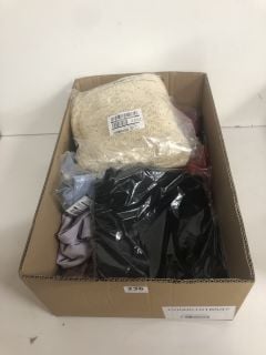 BOX OF ASSORTED DESIGNER CLOTHING IN VARIOUS SIZES & DESIGNS