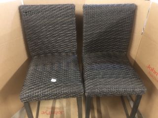 2X BLACK STACKABLE RATTAN GARDEN CHAIRS