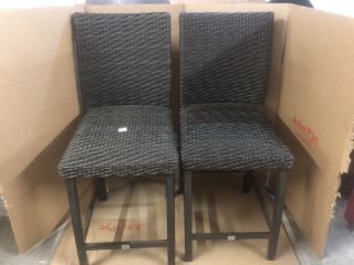 2X BLACK STACKABLE RATTAN GARDEN CHAIRS