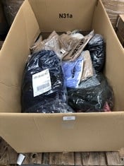 PALLET OF CLOTHING INCLUDING MEN'S PADDED WAISTCOAT.