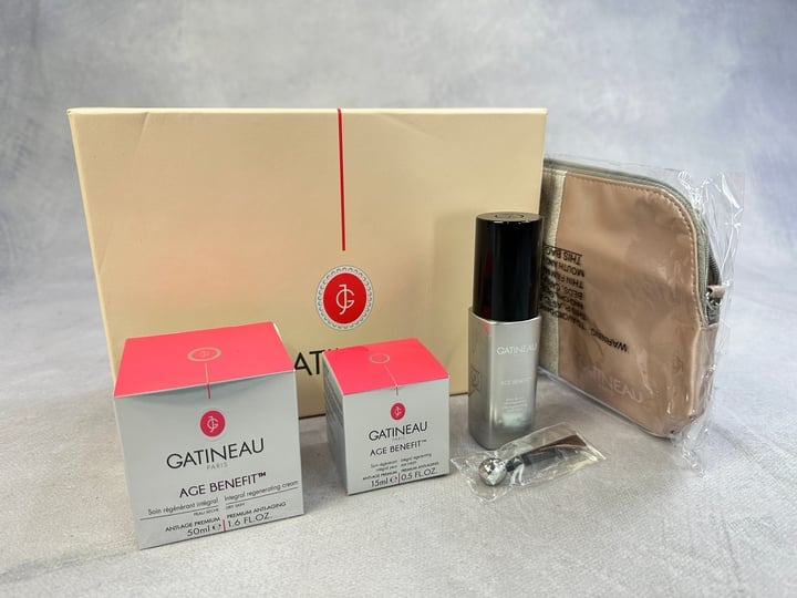 Gatineau Age Benefit regenerating skincare Set, 50ml Regenerating Cream, 15ml Eye Cream, 30ml Regenerating Night Elixir, Eye Wand And Bag (MPSS01820646) (VAT ONLY PAYABLE ON BUYERS PREMIUM)