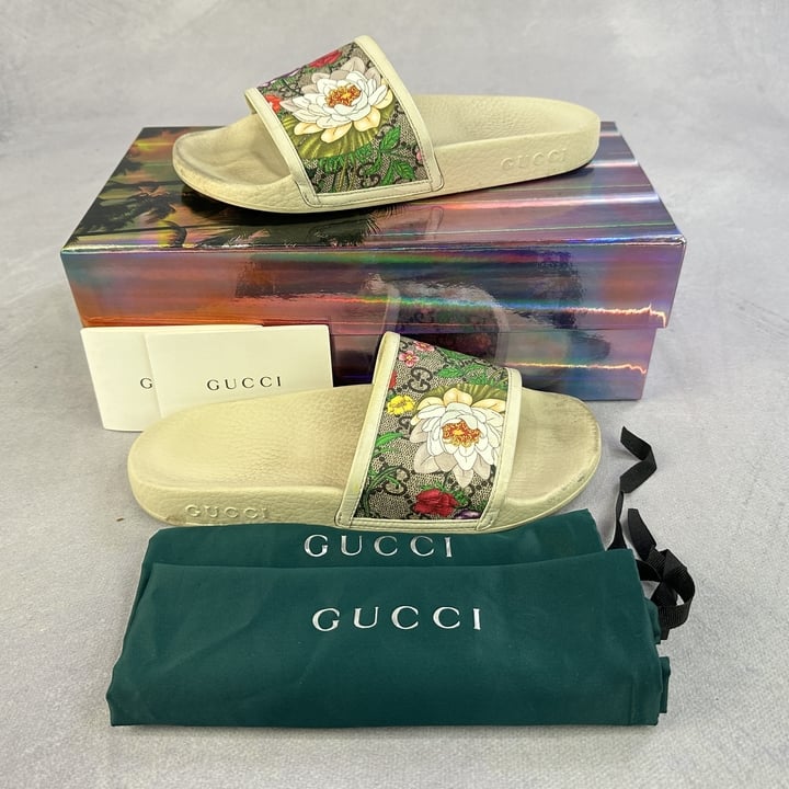 Gucci GG Flora Slides With Box And Dust Bags - Size 37 (VAT ONLY PAYABLE ON BUYERS PREMIUM)