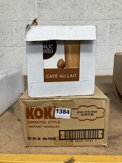 3X BOX OF 30 NESCAFE DOLCE GUSTO CAFE AU LAIT CAPSULES TO INCLUDE KOKA ORIENTAL STYLE INSTANT NOODLES: LOCATION - BR8