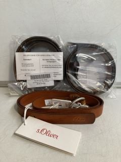 A BOX OF BROWN GENUINE LEATHER BELTS