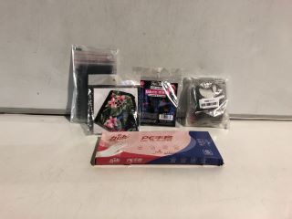 BOX OF ASSORTED ITEMS TO INCLUDE; FLAGS, BIRTHDAY BADGES & FACE MASKS.