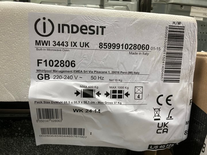 John Pye Auctions INDESIT BUILT IN MICROWAVE WITH GRILL MODEL