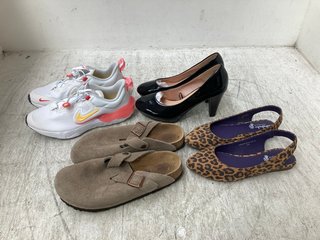 QTY OF ASSORTED WOMENS SHOES TO INCLUDE NIKE TRAINERS IN WHITE/YELLOW/PINK UK SIZE 5: LOCATION - H15