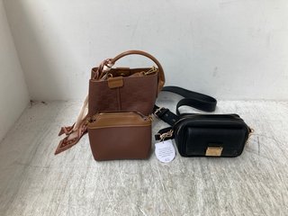 NEW LOOK GRACE CROSS BODY BAG IN BLACK TO INCLUDE BESSIE BUCKET STYLE HAND BAG IN BROWN: LOCATION - H15