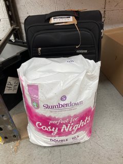 SLUMBERDOWN PERFECT FOR COZY NIGHTS DOUBLE DUVET TO INCLUDE AMERICAN TOURISTER CABIN BAG IN BLACK: LOCATION - H10