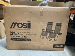 MOSII 2 PACK SUN LOUNGER ZERO GRAVITY CHAIR WITH SIDE CADDY IN BLACK: LOCATION - H9