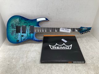 IBANEZ ELECTRIC GUITAR & BASSES IN BLUE TO INCLUDE REMO DRUMHEAD: LOCATION - E6