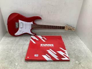 IBANEZ ELECTRIC GUITAR & BASSES IN RED TO INCLUDE EVANS DRUMHEAD: LOCATION - E6