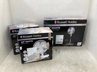 2 X RUSSELL HOBBS 12" DESK FAN IN WHITE TO INCLUDE 16" PEDESTAL FAN IN WHITE: LOCATION - E7