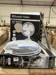 RUSSELL HOBBS 12" DESK FAN IN WHITE TO INCLUDE 16" PEDESTAL FAN IN WHITE: LOCATION - E10