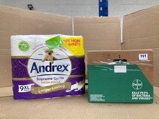 4 X ASSORTED HOUSEHOLD ITEMS TO INCLUDE 9 ROLLS ANDREX SUPREME QUILTS TOILET TISSUES: LOCATION - E10