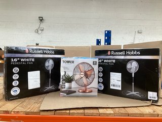 TOWER 12 INCH COPPER DESK FAN TO INCLUDE RUSSELL HOBBS 16" PEDESTAL FAN IN WHITE: LOCATION - E10