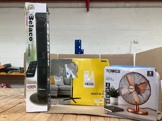 3 X ASSORTED FANS TO INCLUDE BELACO 32 INCH TOWER FAN WITH REMOTE CONTROL IN BLACK: LOCATION - E10