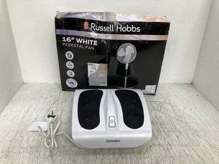 HOMEDICS SHIATSU FOOT MASSAGER TO INCLUDE RUSSELL HOBBS 16 INCH PEDESTAL FAN IN WHITE: LOCATION - E12